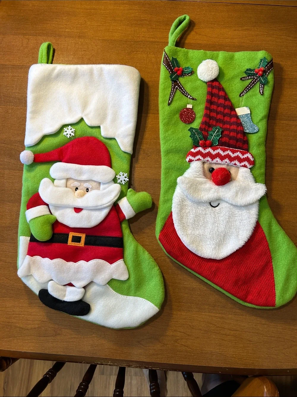 Festive Green Santa Christmas Stockings - Holiday Home Decor